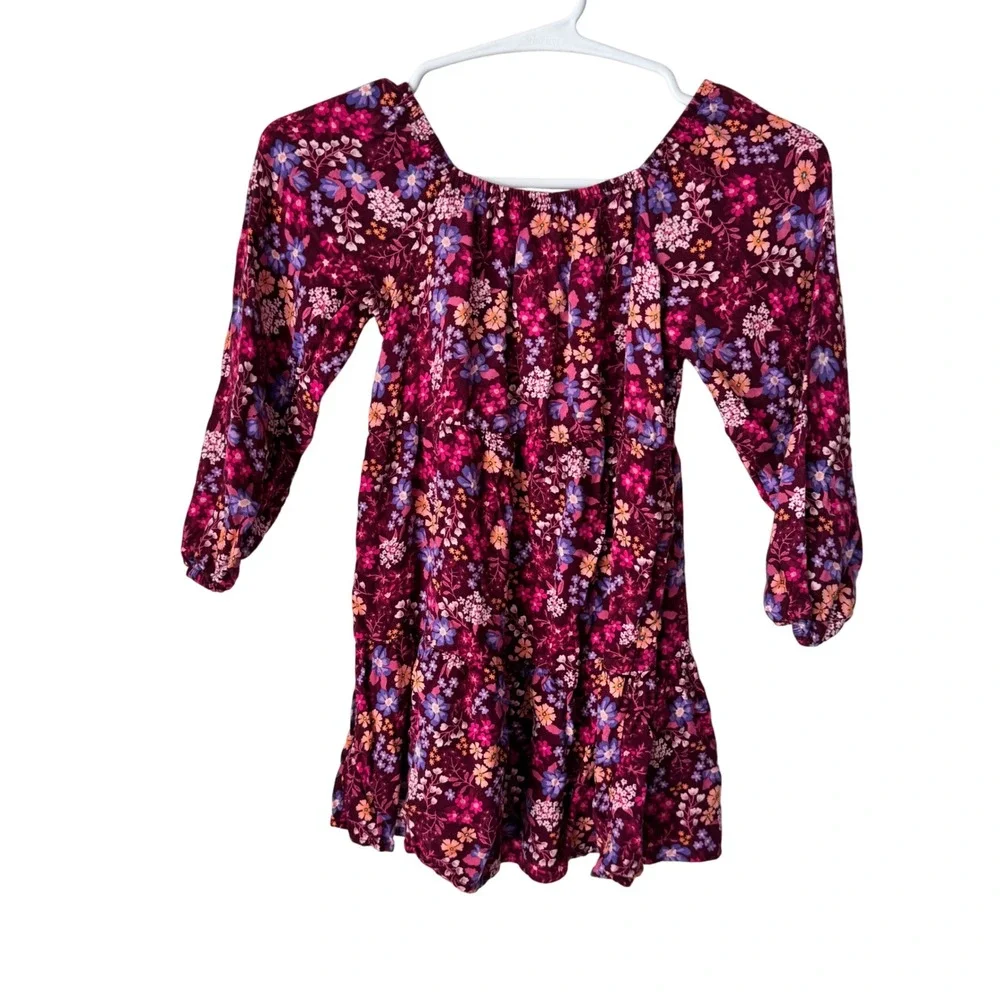 wonder nation | Dresses | Wonder Nation Girls 5t Burgundy Floral Tiered  Boho Long Sleeve Dress | Poshmark
